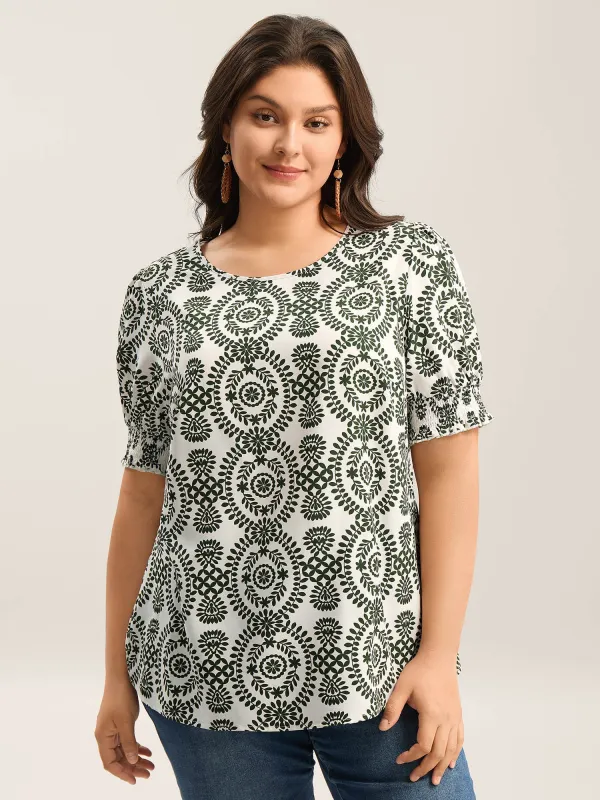 Ornate Print Shirred Blouse sold by Bloomchic