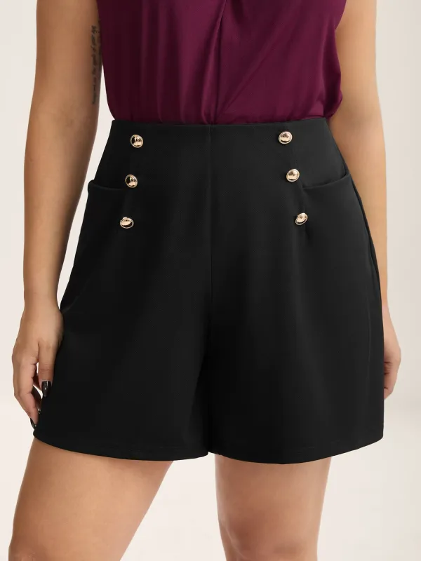 No-Gap Waist Button Detail Straight-Leg Shorts sold by Bloomchic