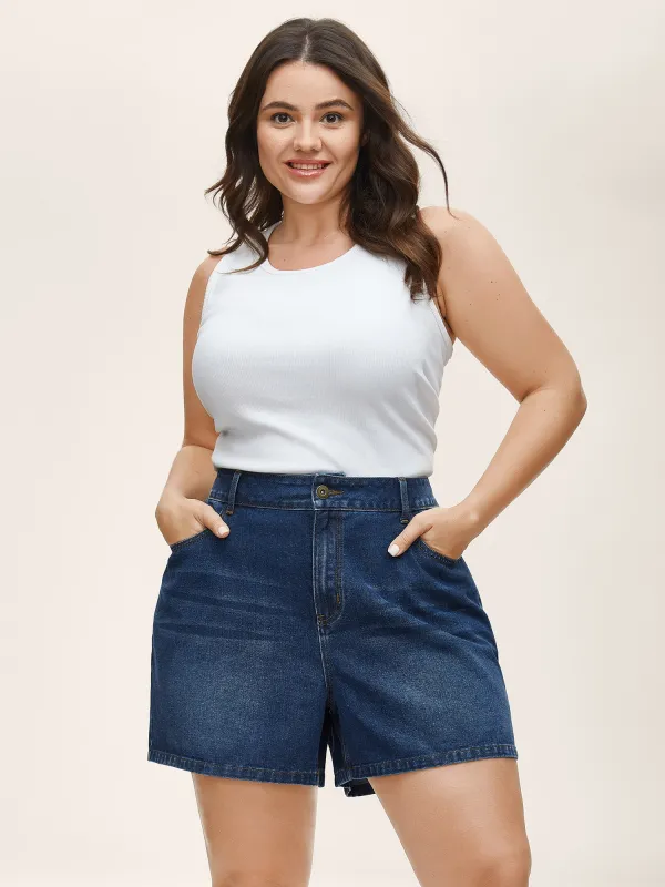 Faded Wash Straight-Leg Denim Shorts sold by Bloomchic