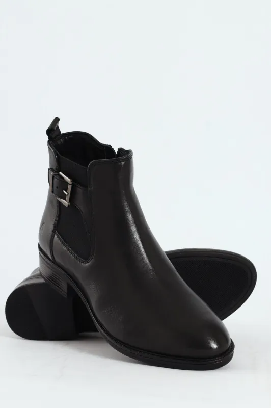 Annika Nappa Leather Buckle Ankle Boot - Black sold by Edgars