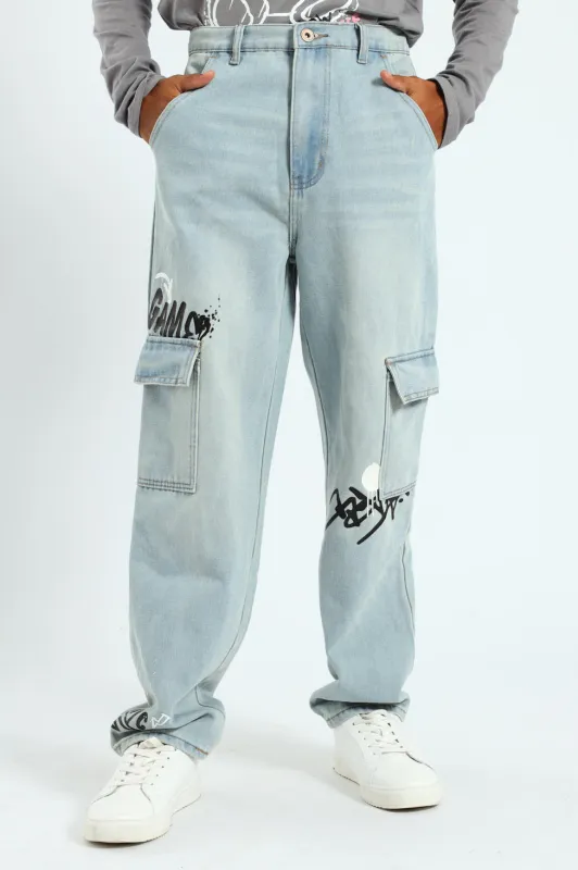 Boys Baggy Grafitti Denim - Stonewash sold by Edgars