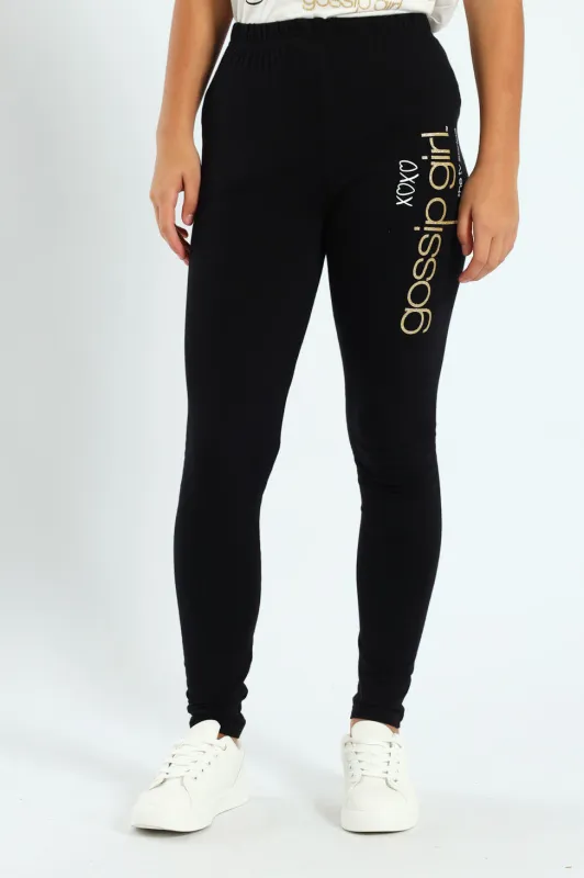 Girls Gossip Girl Leggings - Black sold by Edgars