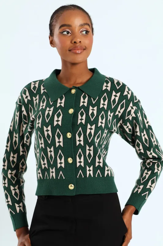 Geo Styled Cardigan - Green sold by Edgars 