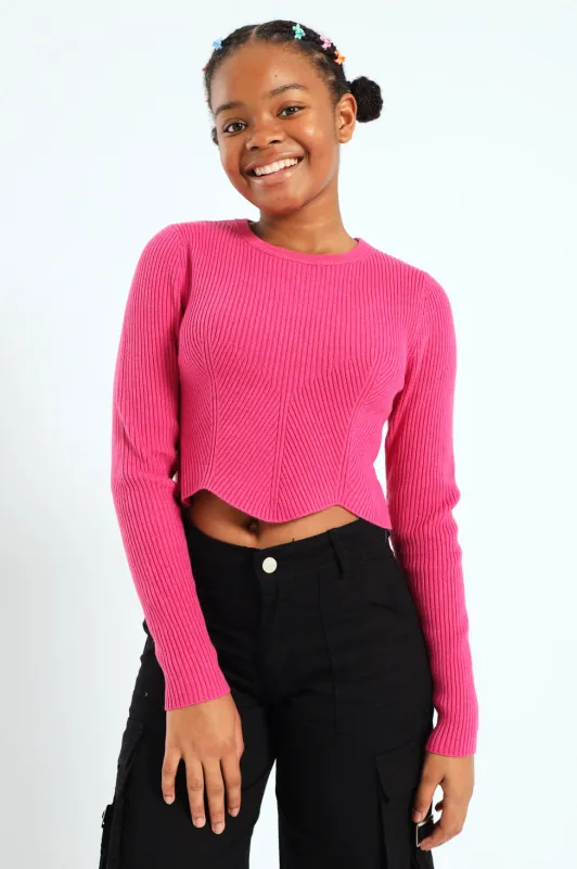 Girls Fine Rib Knitwear - Cerise sold by Edgars