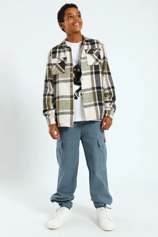 Boys Flannel Check Shacket - Cream sold by Edgars