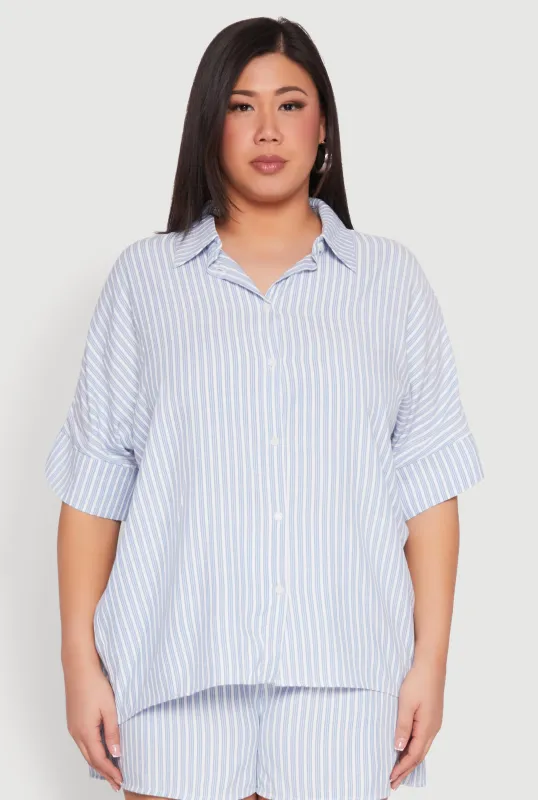Plus Size Striped Button Front Shirt sold by Rainbow