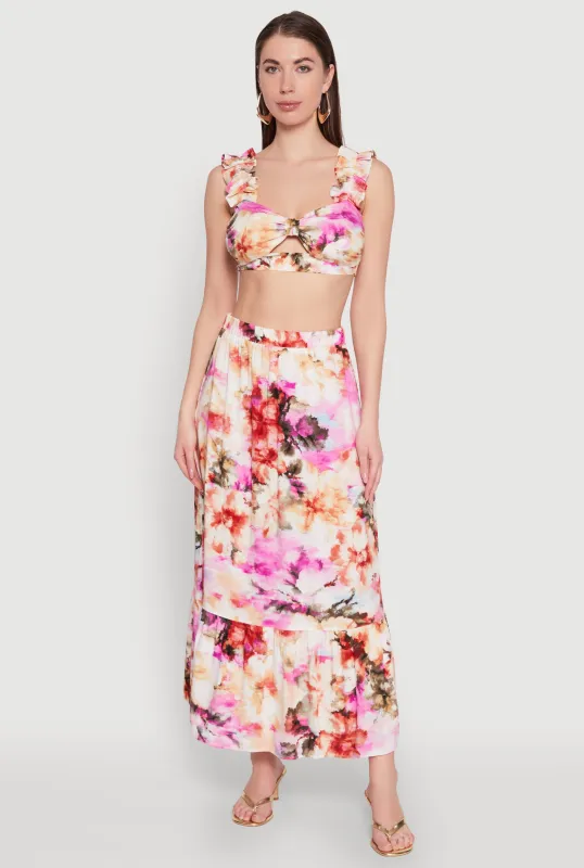 High Waisted Floral Print Tiered Skirt sold by Rainbow