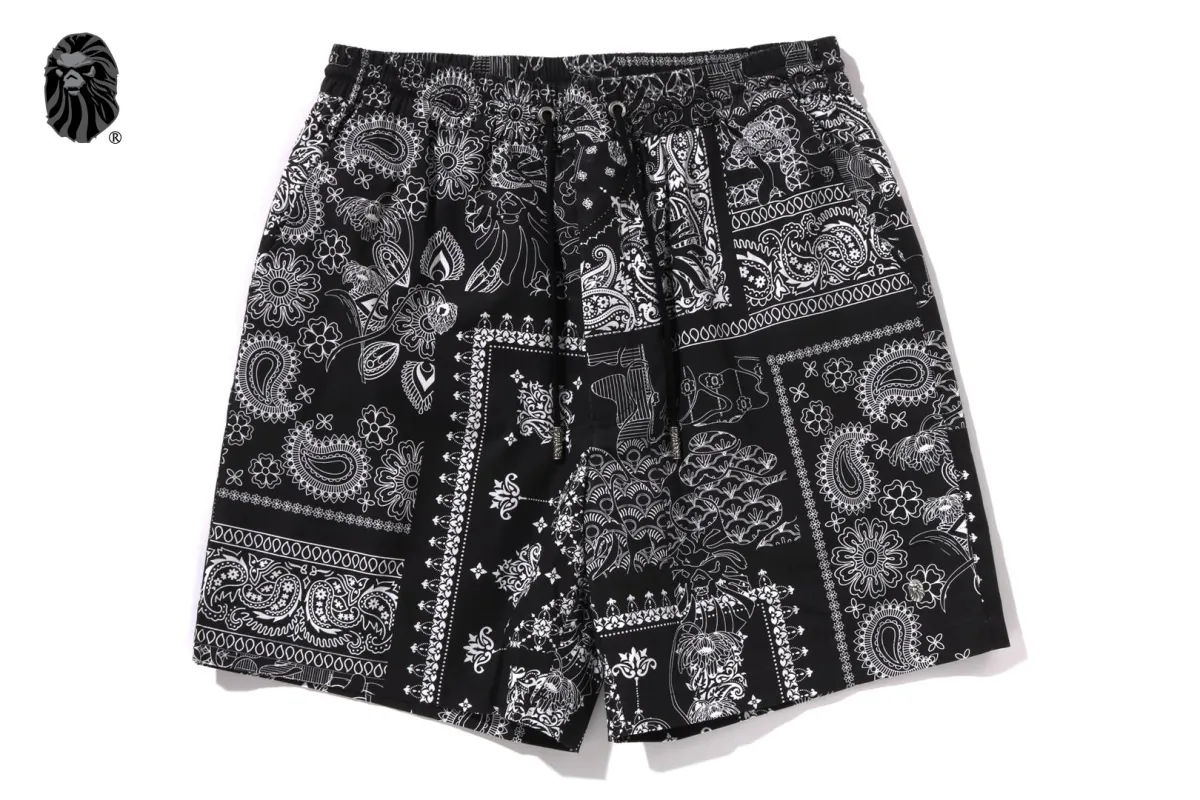 BAPE BLACK BORO PAISLEY CAMP SHORTS sold by Bape