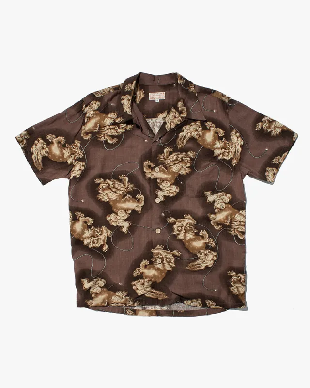 Japanese Repro, Short Sleeve Aloha Shirt, Hawaiian Aloha Tropical Brand, Brown with Lions - LL sold by Kiriko