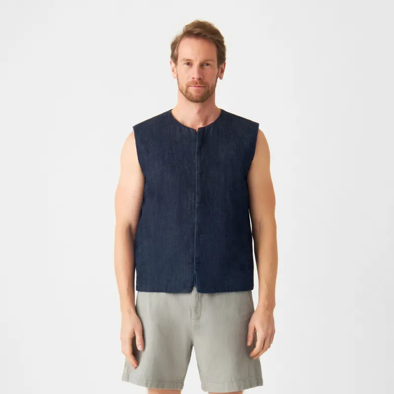 Kashew Lightweight Hemp Blend Denim Vest Raw Blue sold by Ivalo.com
