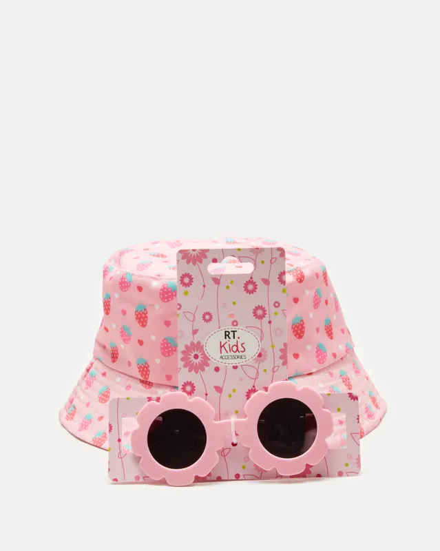 Girls Pink Floral Sunglasses With Hat Set sold by Redtag
