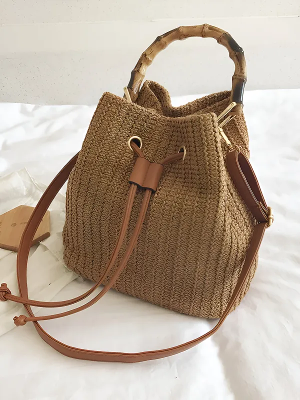 Bohemian Straw Clutch Bucket Bag sold by Allegra K