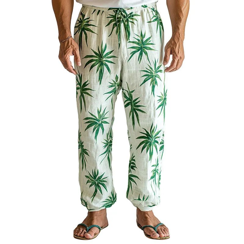 Men's Summer Fashion Palm Leaf Print Linen Blend Casual Pants MTA2751D5P sold by Manly