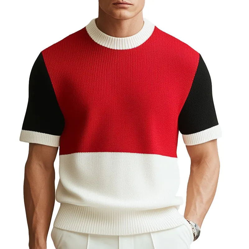 Men's Summer Contrast Color Thin Knitted Breathable Short-Sleeved T-Shirt MTA2562D0P sold by Manly