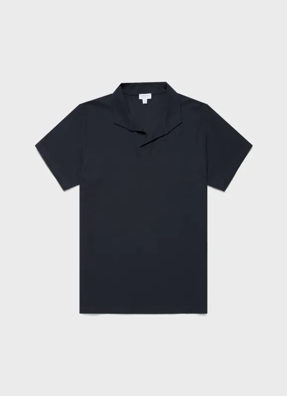 Men's Textured Jersey Polo Shirt in Midnight Navy sold by Sunspel