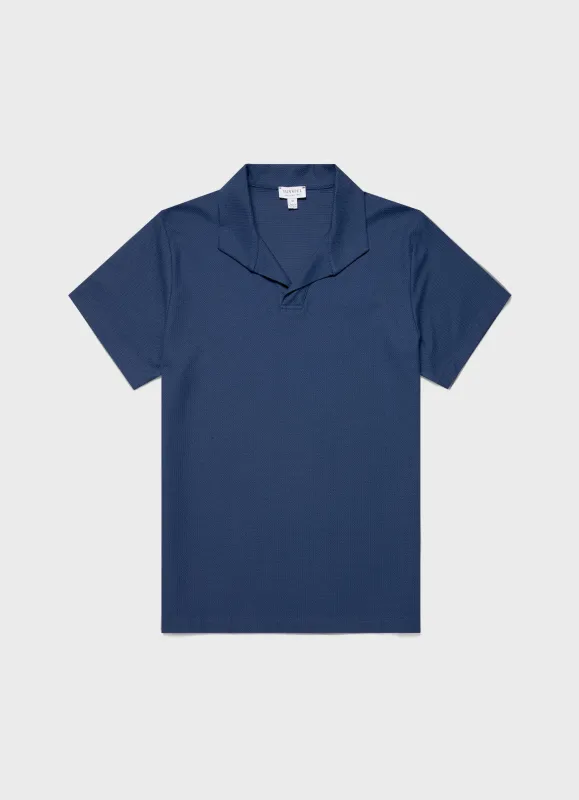 Men's Textured Jersey Polo Shirt in Soft Denim sold by Sunspel