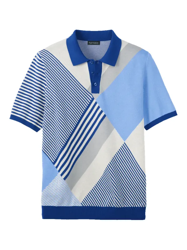 Cotton Three Button Polo - Blue Multi sold by Paul Fredrick