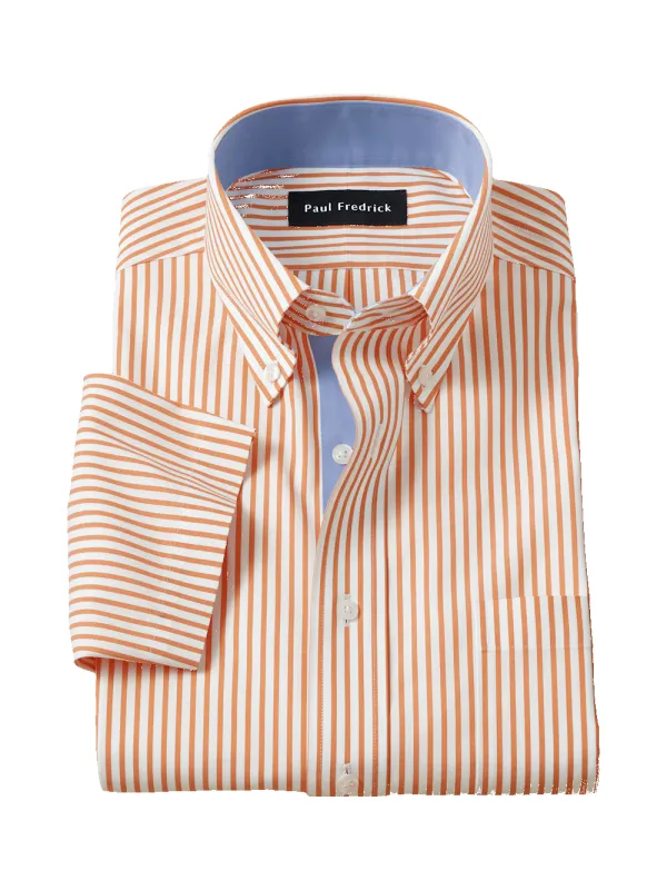 Comfort Stretch Non-Iron Stripe Dress Shirt With Contrast Trim - Melon sold by Paul Fredrick