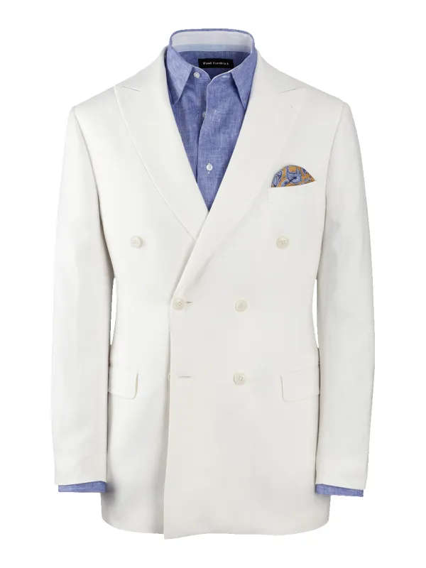 Linen Blend Double Breasted Peak Lapel Suit Jacket - White sold by Paul Fredrick