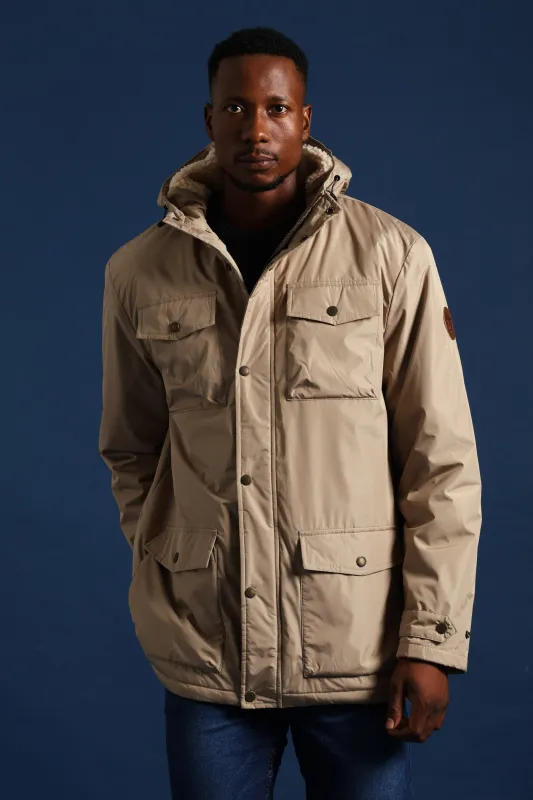 Hooded Utility Parka Jacket - Taupe sold by Edgars 
