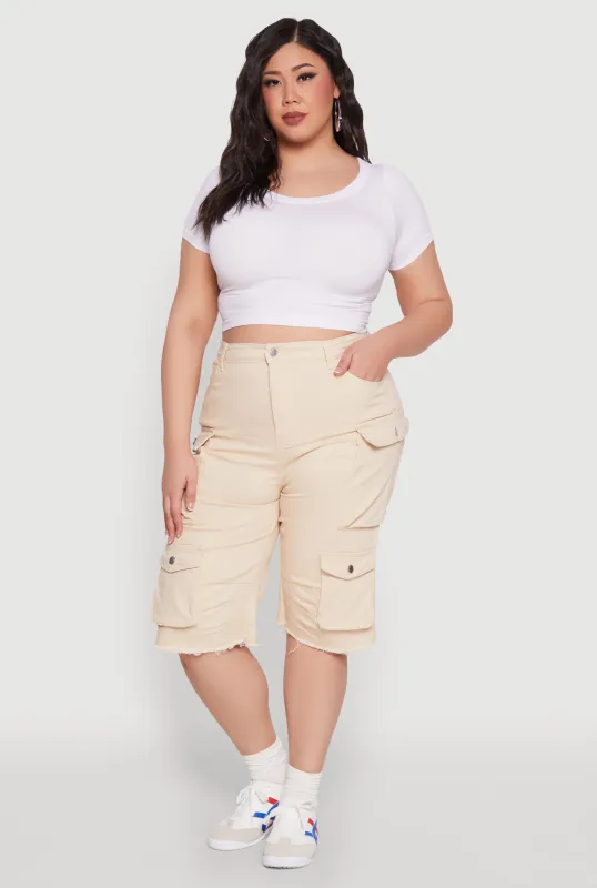 Plus Size Daisy Acid Wash Cargo Bermuda Shorts sold by Rainbow