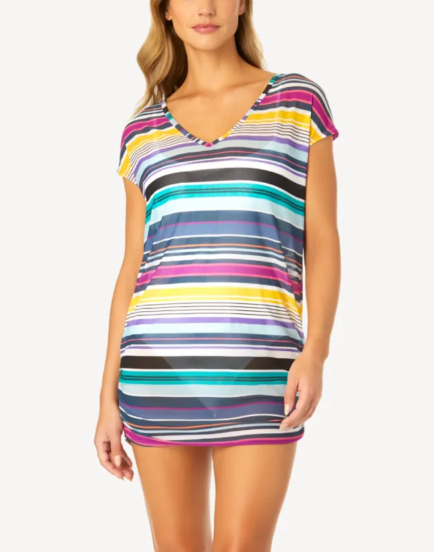 Barcode Stripe Mesh Tee Cover Up sold by swimco
