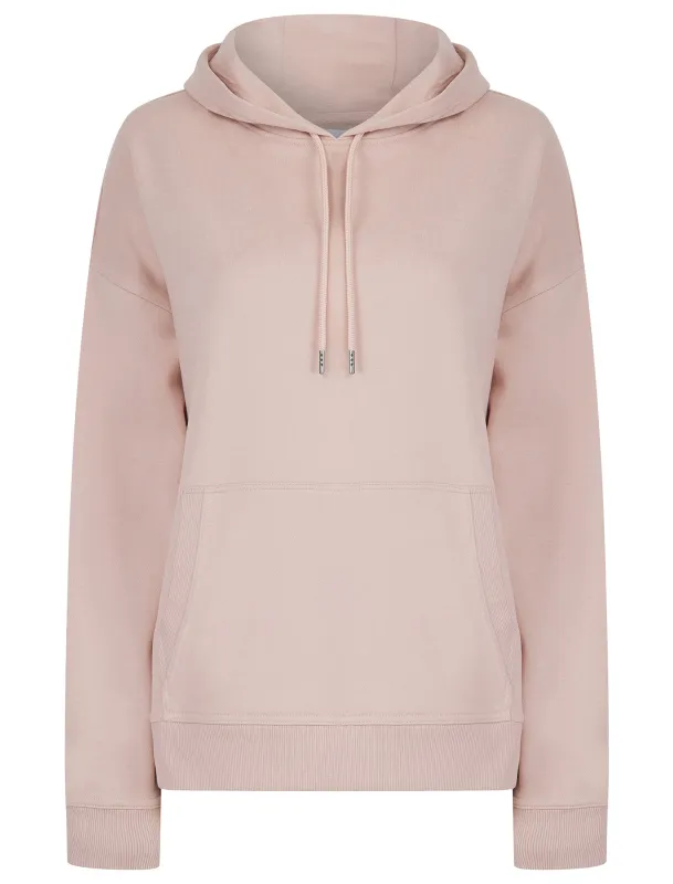 Script Plain Long Line Oversize Drop Shoulder Crew Neck Brushback Fleece Hooded Sweatshirt in Pink - Amara Reya sold by Tokyo Laundry