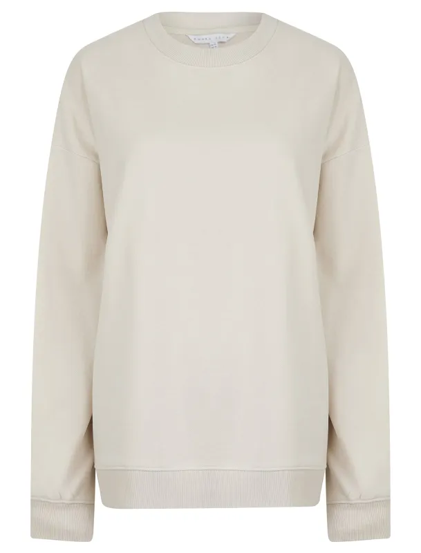 Kelster Plain Long Line Oversize Drop Shoulder Crew Neck Brushback Fleece Sweatshirt in Ivory - Amara Reya sold by Tokyo Laundry