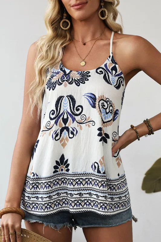 Boho Fashion Print Spaghetti Straps Loose Strappy Top sold by Beagle Boutique