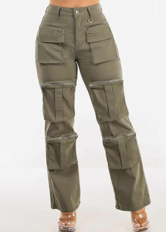 Hyper Stretch Straight Wide Leg Cargo Pants Olive sold by Moda