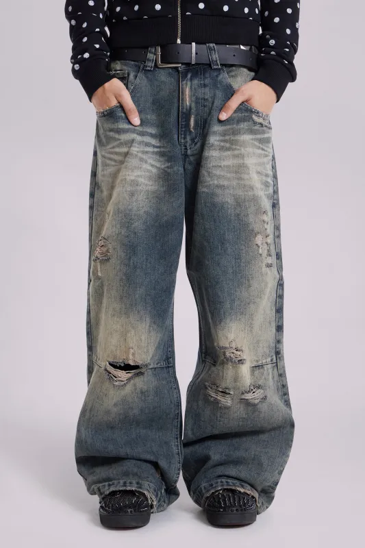 Dirty Lowrise Colossus Jeans sold by Jaded London