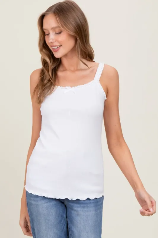 White Lace-Trim Ribbed Tank Top sold by Pinkblush