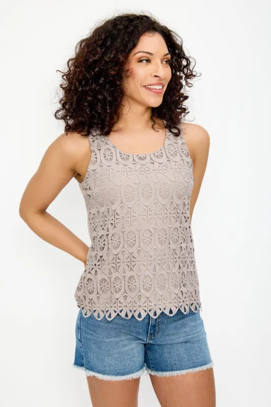Floral Crochet Front Sleeveless Top sold by Eclipse