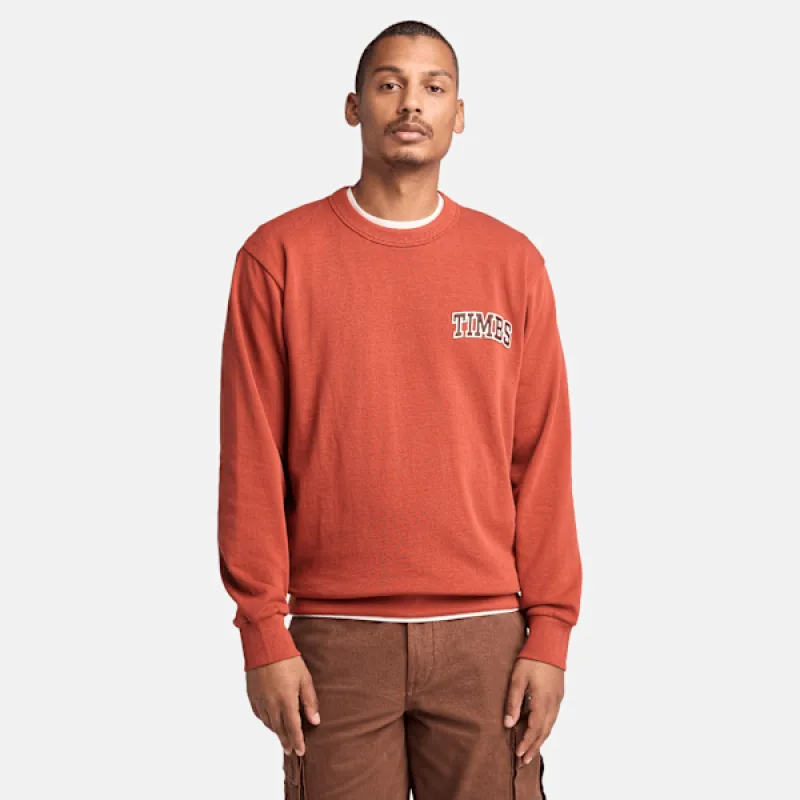 Timberland Men's Front Timbs Graphic Crew Neck Sweatshirt in Burnt Henna sold by Timberland