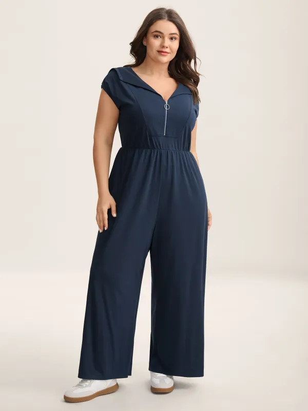 Zipper Front Pockets Collar Jumpsuit sold by Bloomchic