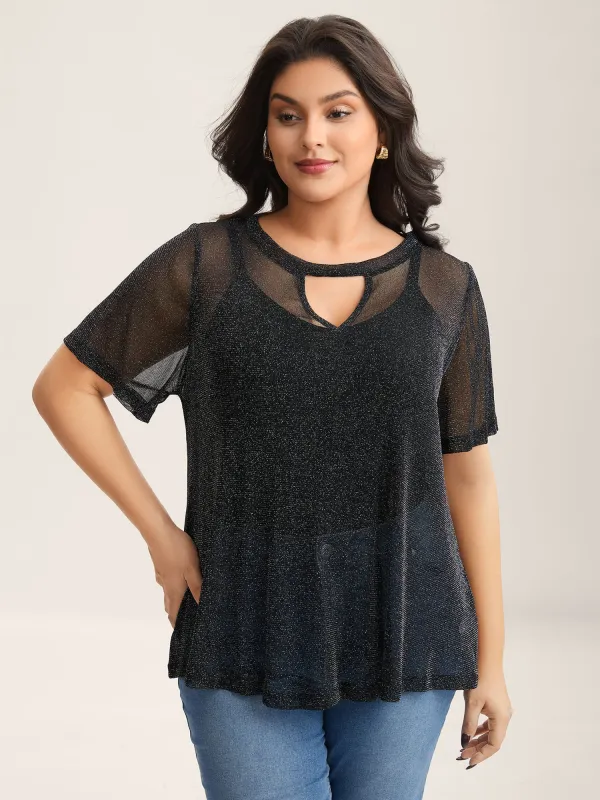 Luxe Sheer Stretchy Neck Cut-Out Solid Top sold by Bloomchic