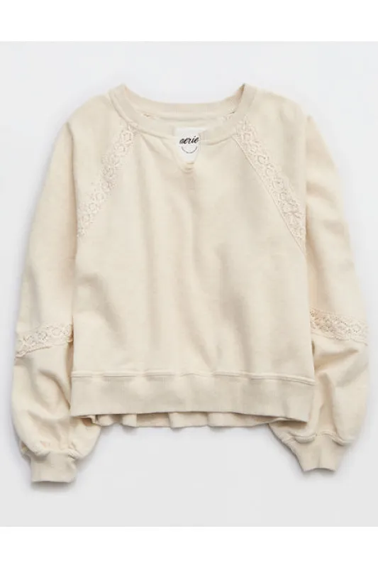 Aerie Hey Crochet Sweatshirt Women's Heather Frost XXL sold by American Eagle