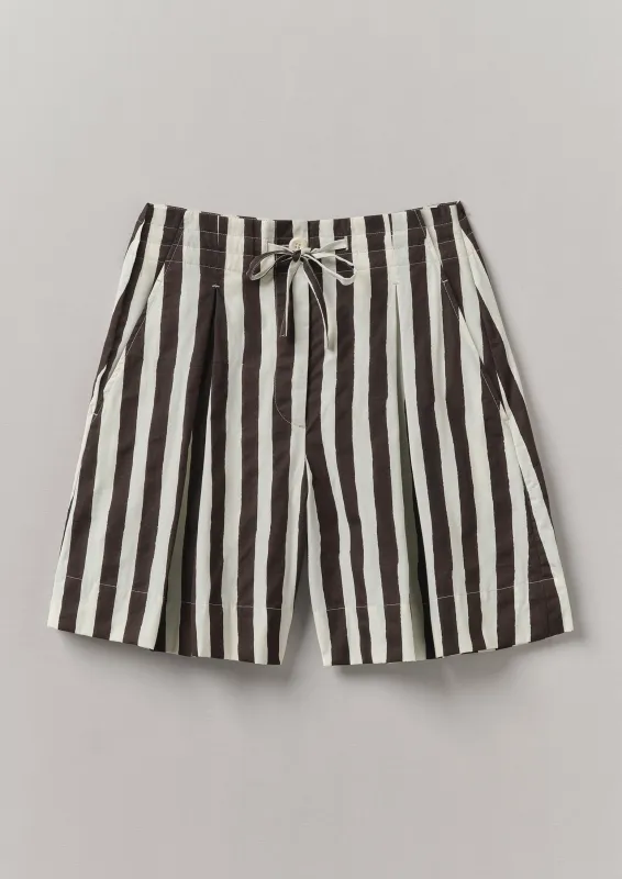 Wave Stripe Block Print Cotton Shorts | Ecru/Chocolate sold by TOAST