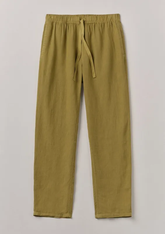 Alfie Garment Dyed Linen Trousers | Durian Green sold by TOAST