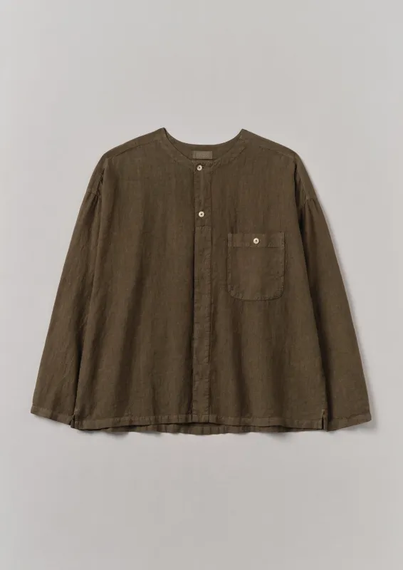 Garment Dyed Linen Collarless Shirt | Pear sold by TOAST