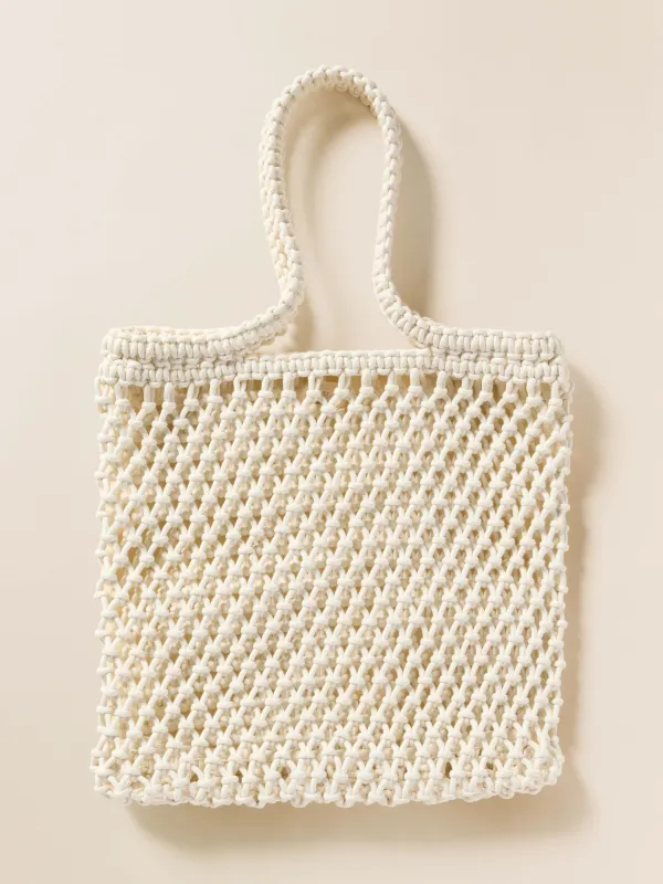 Sunwashed Macrame Tote - Cream sold by Faherty