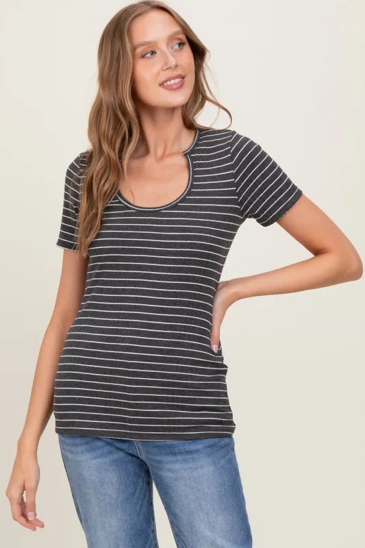 Charcoal Ribbed Striped Short Sleeve Top sold by Pinkblush