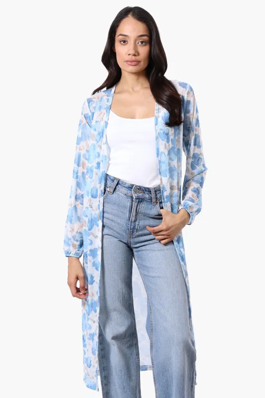 Stylexchange Floral Long Sleeve Sheer Duster Cardigan - Blue sold by Fairweather