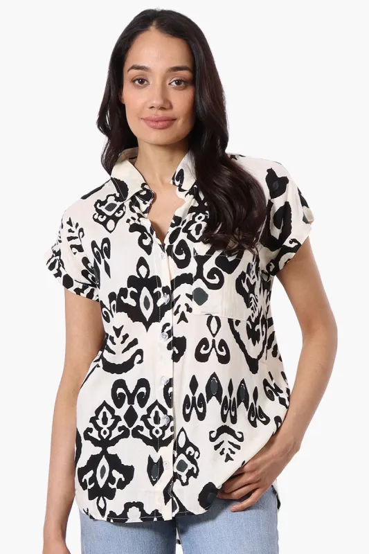 Majora Patterned Camp Collar Button Up Shirt - Cream sold by Fairweather