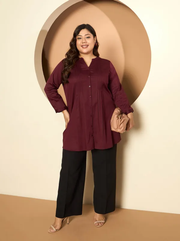 LB-RIgu Pintuck Detail Tunic-Maroon Wine sold by Salt Attire