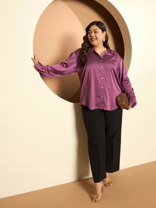 LB-Nicola Satin Button Down Shirt-Mauve Purple sold by Salt Attire