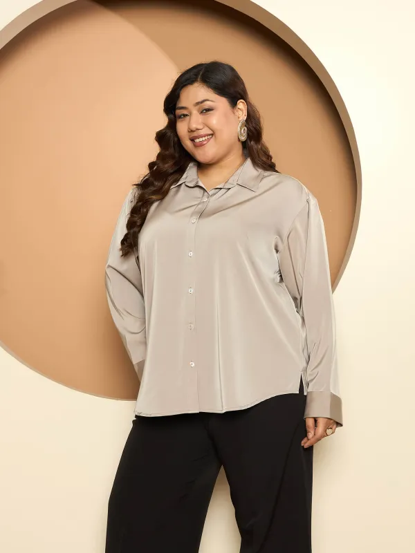 LB-Nicola Satin Button Down Shirt-Champagne sold by Salt Attire