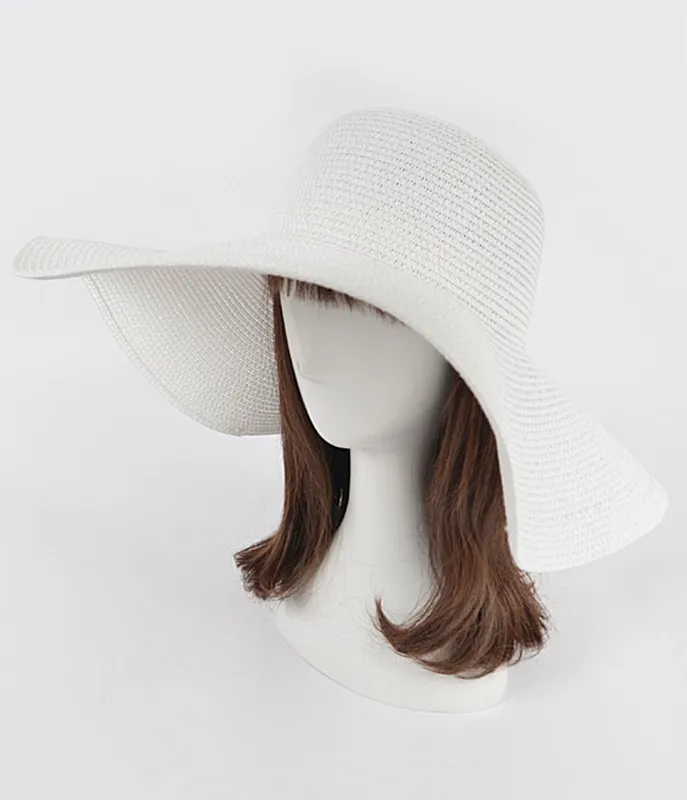 White Wide Brim Beach Hat sold by Unique Vintage