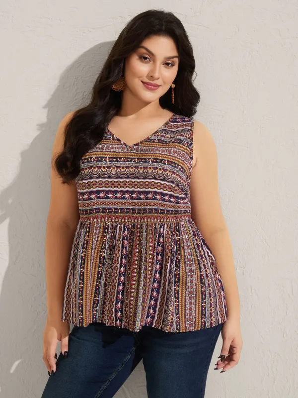 Boho Stripe Print V-Neck Tank Top sold by Bloomchic