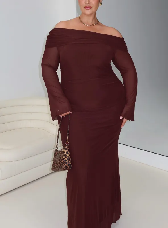 Consideration Maxi Dress Chocolate Curve sold by Princess Polly